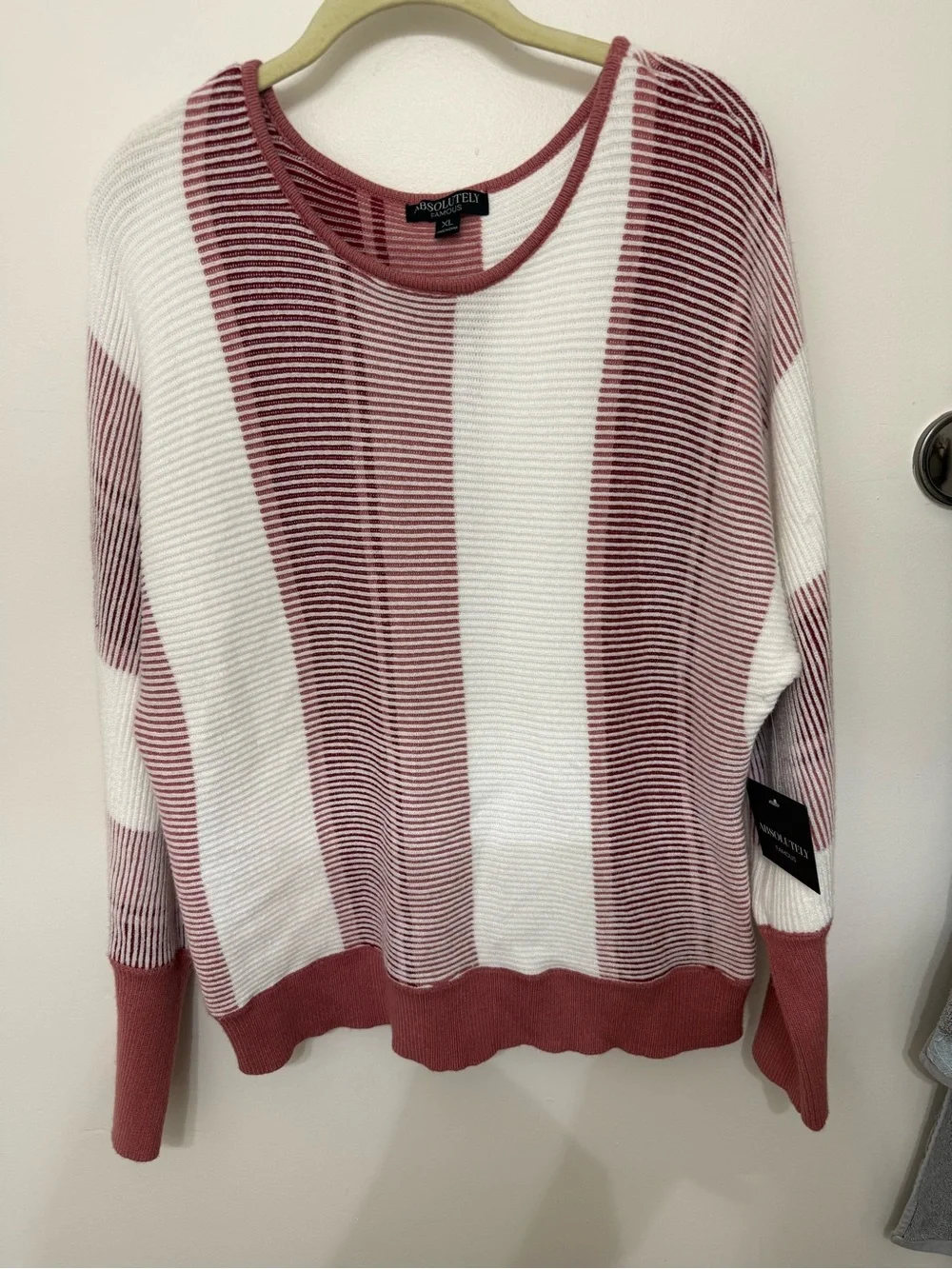 Absolutely Famous Pink and White Striped Crew Neck Sweater